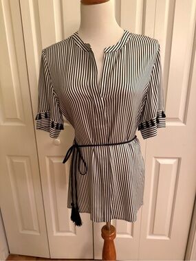 PENNYBLACK Black/White Striped Blouse 8/44 EUC